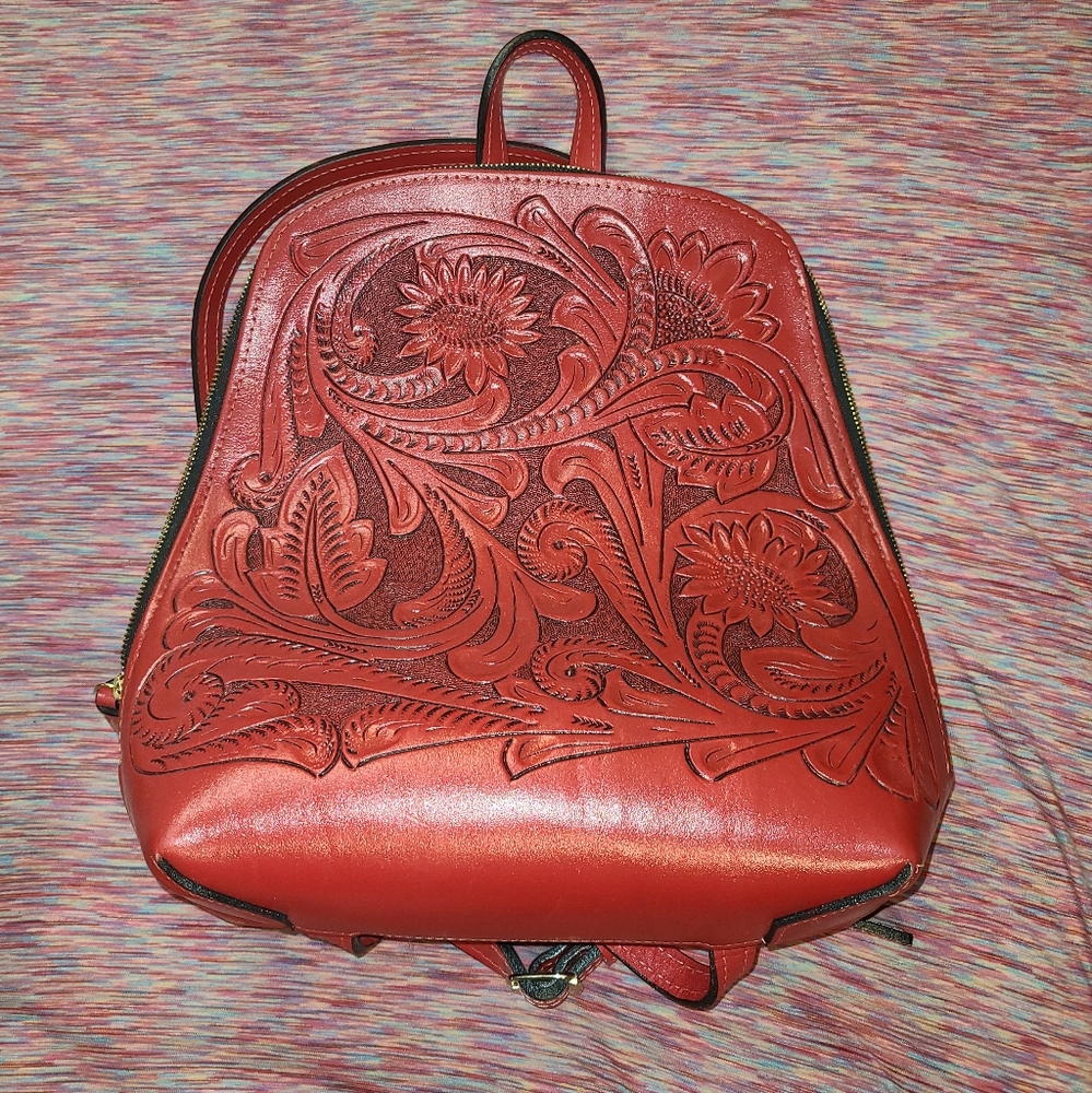 Vibrant Red Leather Backpack